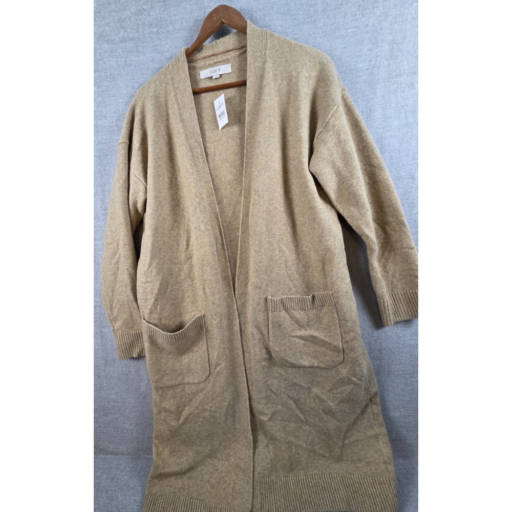 Loft women's wool blend long sleeve open duster cardigan size‎ M Oatmeal NEW